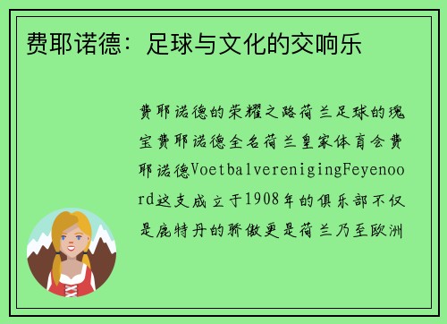 费耶诺德：足球与文化的交响乐