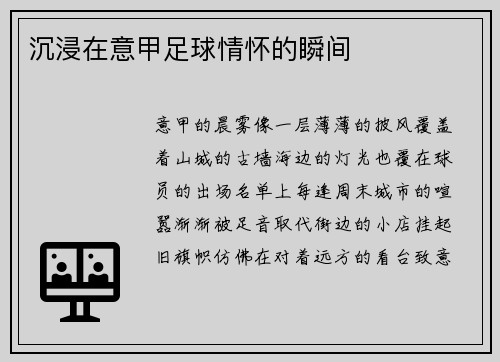沉浸在意甲足球情怀的瞬间